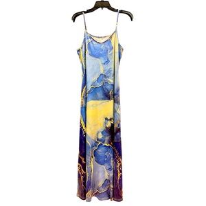 NWOT! Blue Marble Print Maxi Dress – Size M